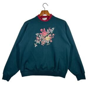 Vintage 90s Streetwear Faded Nature Bird Crewneck Sweatshirt Green Size Medium